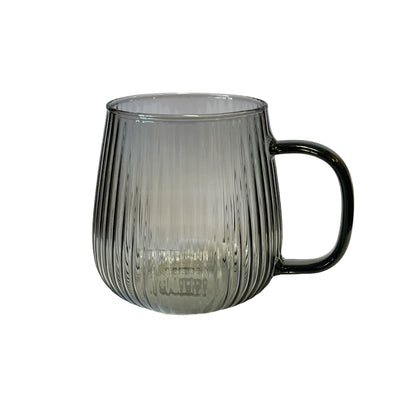 Ribbed Grey Glass tea coffee mugs 460ml
