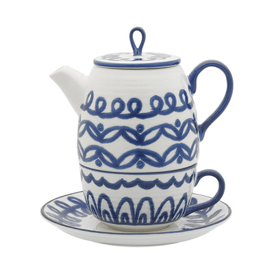 Edit Lucille Blue and white swirls Tea for One - 165ml cup volume/350ml teapot without infuser in the teapot