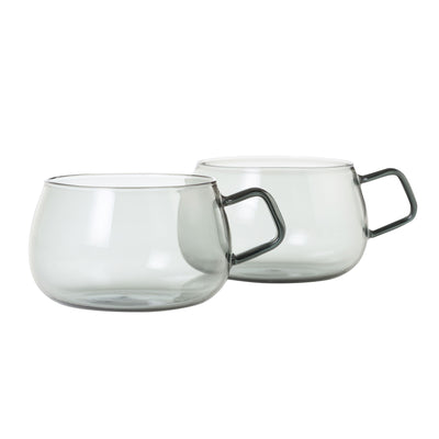 Yuna smoky grey glass tea coffee cups 400ml set of 2